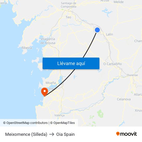 Meixomence (Silleda) to Oia Spain map