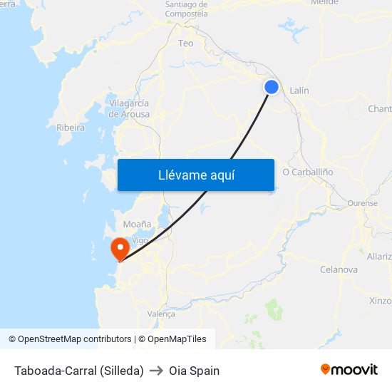 Taboada-Carral (Silleda) to Oia Spain map