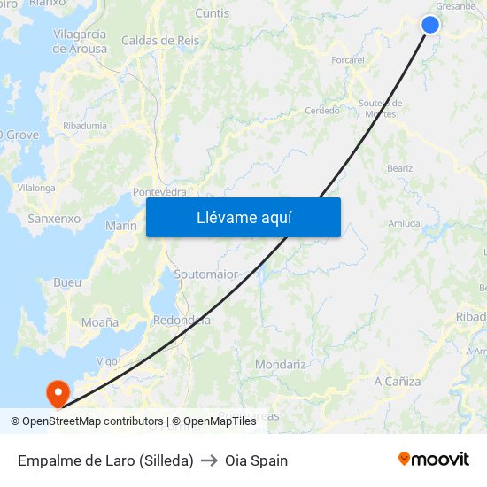Empalme de Laro (Silleda) to Oia Spain map