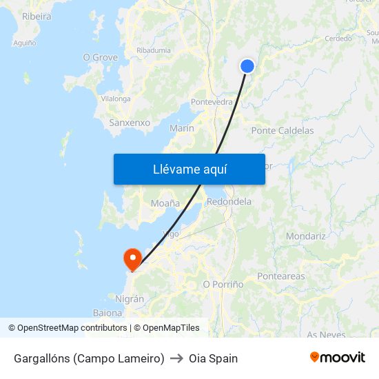 Gargallóns (Campo Lameiro) to Oia Spain map