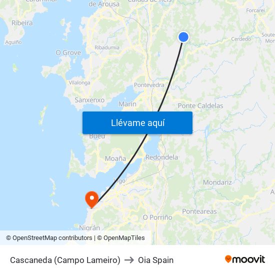Cascaneda (Campo Lameiro) to Oia Spain map