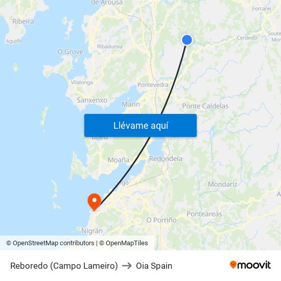 Reboredo (Campo Lameiro) to Oia Spain map