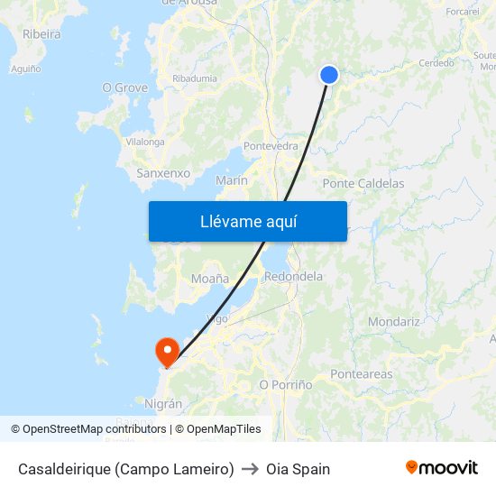 Casaldeirique (Campo Lameiro) to Oia Spain map