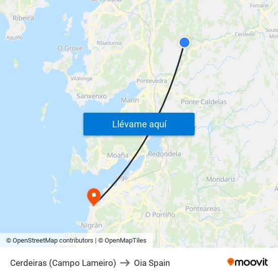 Cerdeiras (Campo Lameiro) to Oia Spain map