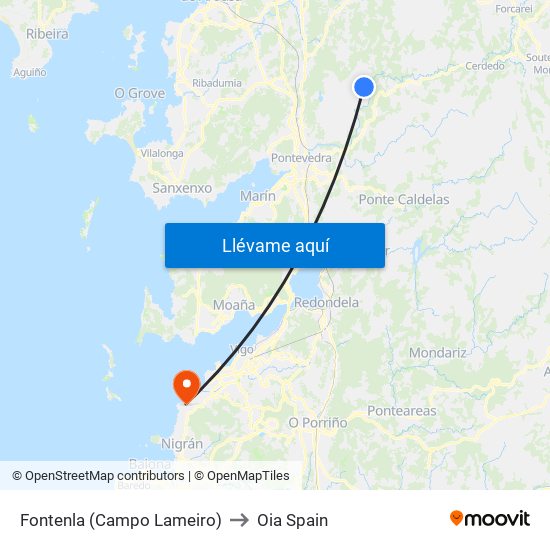 Fontenla (Campo Lameiro) to Oia Spain map