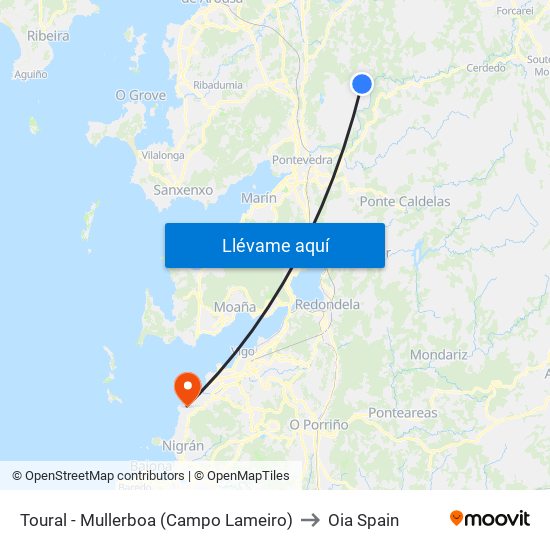 Toural - Mullerboa (Campo Lameiro) to Oia Spain map