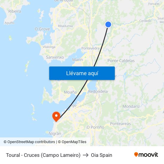 Toural - Cruces (Campo Lameiro) to Oia Spain map