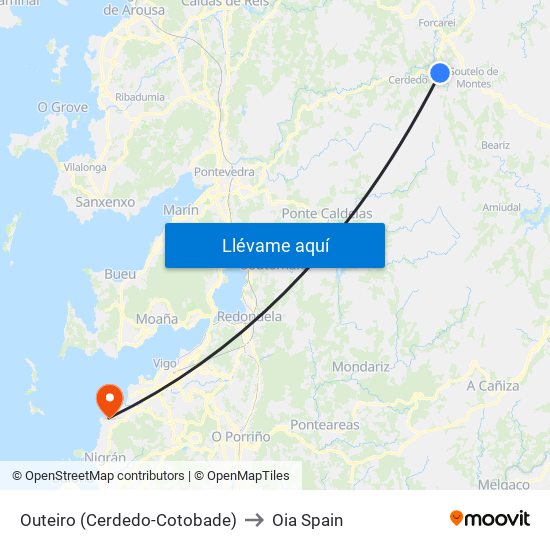 Outeiro (Cerdedo-Cotobade) to Oia Spain map