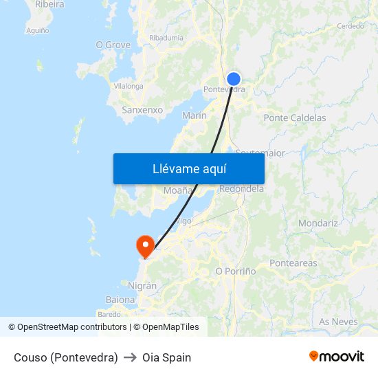 Couso (Pontevedra) to Oia Spain map