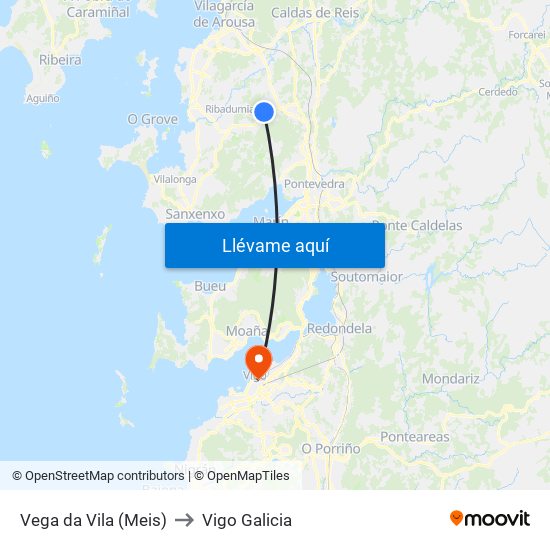 Vega da Vila (Meis) to Vigo Galicia map