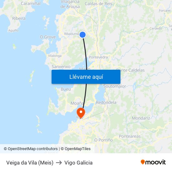 Veiga da Vila (Meis) to Vigo Galicia map