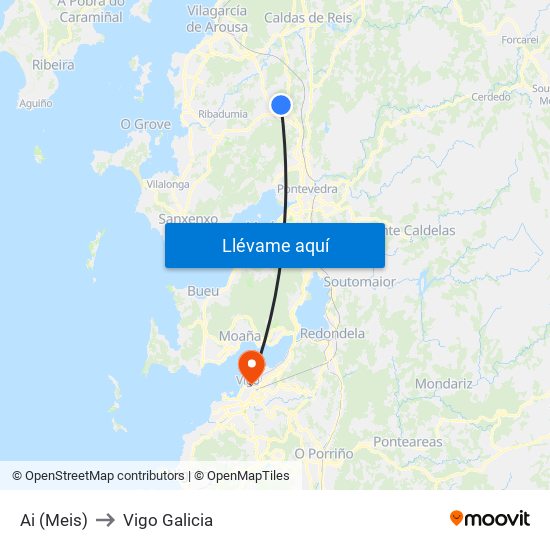 Ai (Meis) to Vigo Galicia map