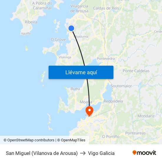 San Miguel (Vilanova de Arousa) to Vigo Galicia map