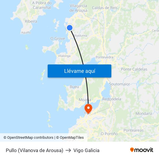 Pullo (Vilanova de Arousa) to Vigo Galicia map