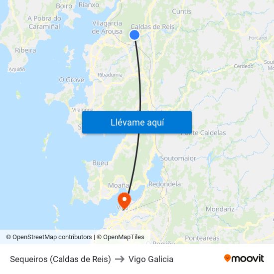 Sequeiros (Caldas de Reis) to Vigo Galicia map