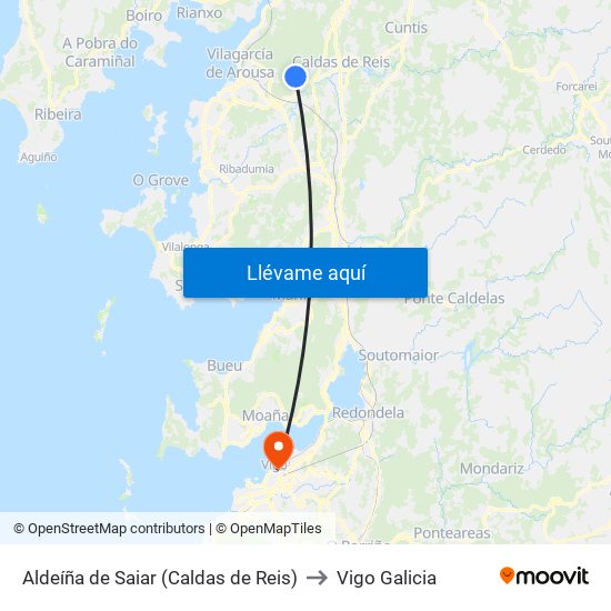 Aldeíña de Saiar (Caldas de Reis) to Vigo Galicia map