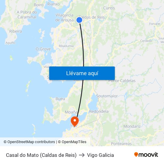 Casal do Mato (Caldas de Reis) to Vigo Galicia map