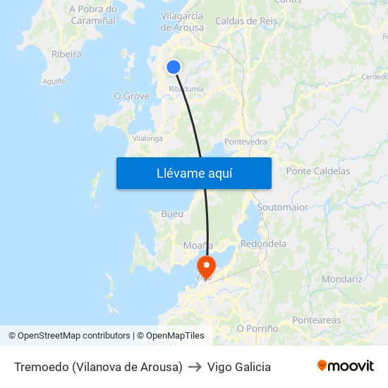Tremoedo (Vilanova de Arousa) to Vigo Galicia map