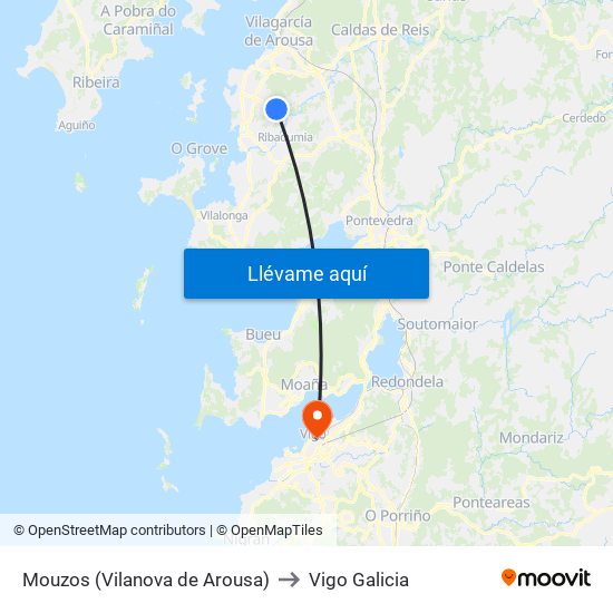 Mouzos (Vilanova de Arousa) to Vigo Galicia map