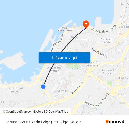 Coruña - Só Baixada (Vigo) to Vigo Galicia map