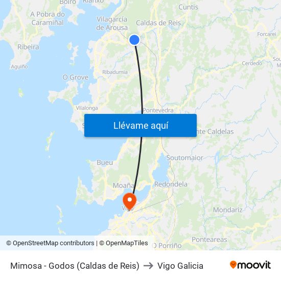 Mimosa - Godos (Caldas de Reis) to Vigo Galicia map
