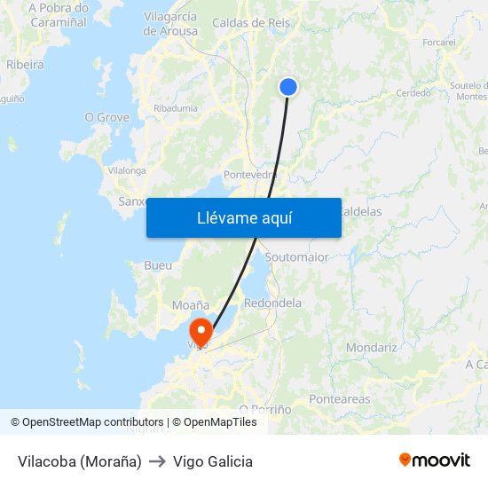 Vilacoba (Moraña) to Vigo Galicia map