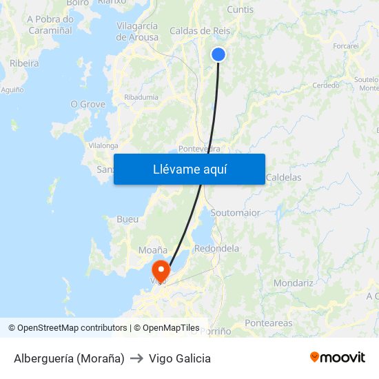 Alberguería (Moraña) to Vigo Galicia map