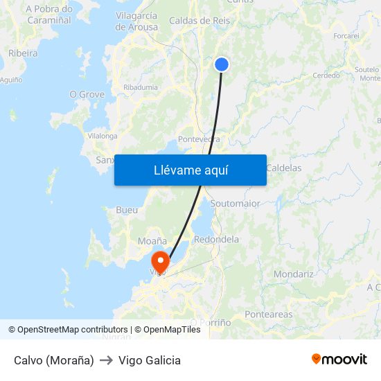 Calvo (Moraña) to Vigo Galicia map