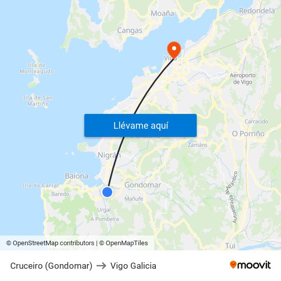 Cruceiro (Gondomar) to Vigo Galicia map