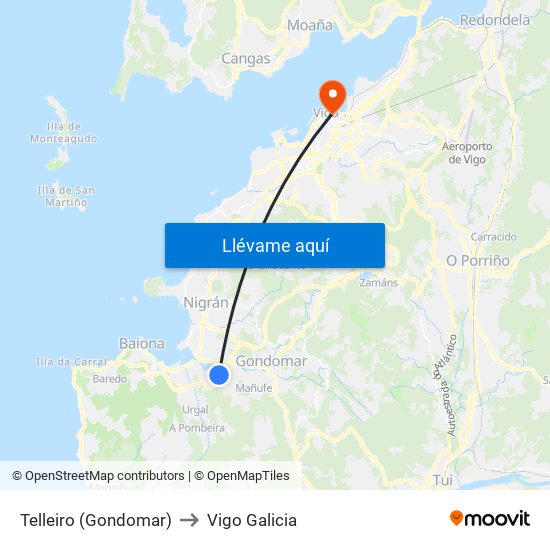Telleiro (Gondomar) to Vigo Galicia map