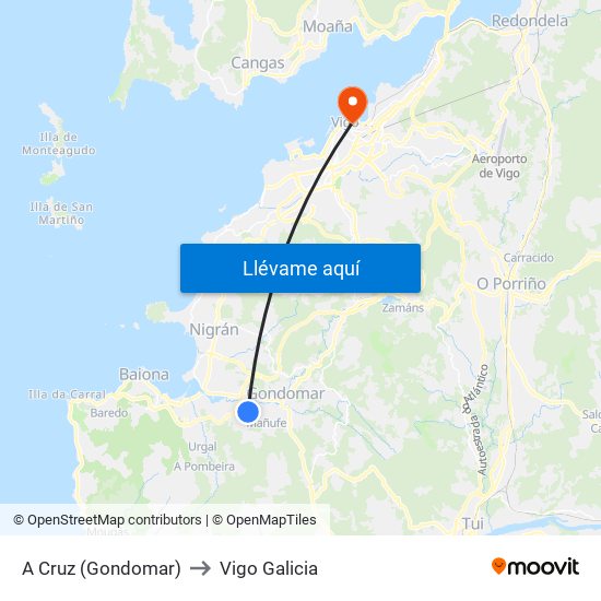 A Cruz (Gondomar) to Vigo Galicia map