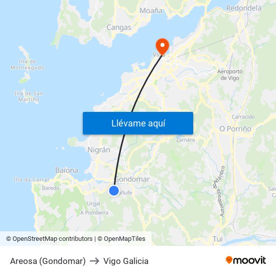 Areosa (Gondomar) to Vigo Galicia map