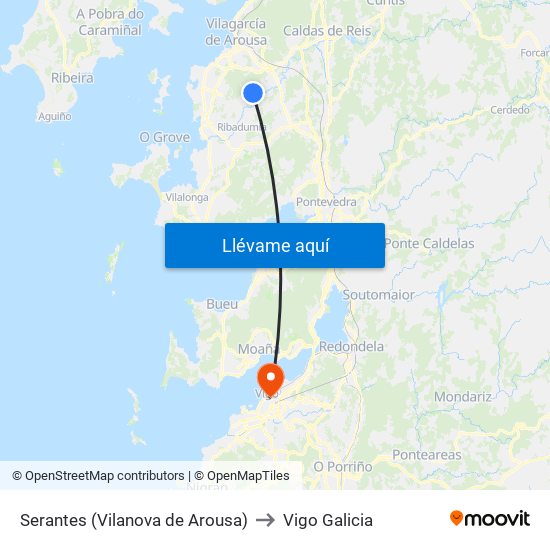 Serantes (Vilanova de Arousa) to Vigo Galicia map