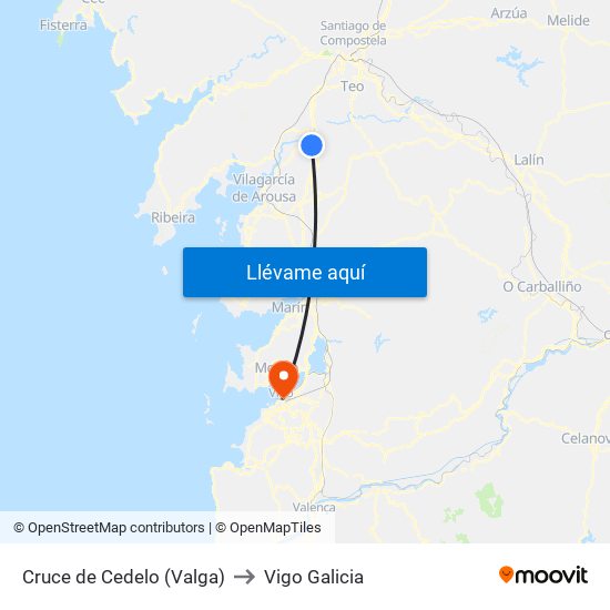 Cruce de Cedelo (Valga) to Vigo Galicia map
