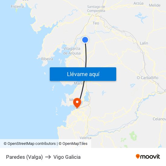 Paredes (Valga) to Vigo Galicia map
