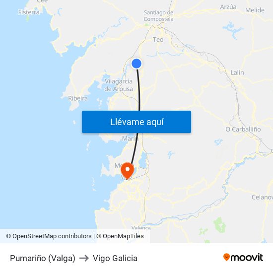 Pumariño (Valga) to Vigo Galicia map