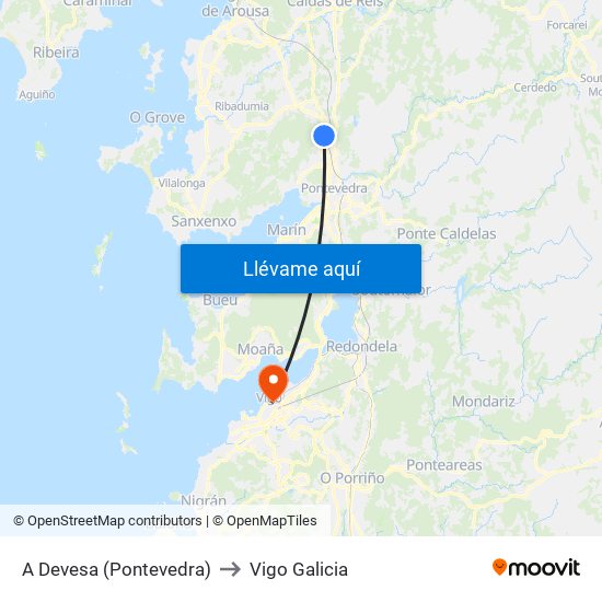 A Devesa (Pontevedra) to Vigo Galicia map