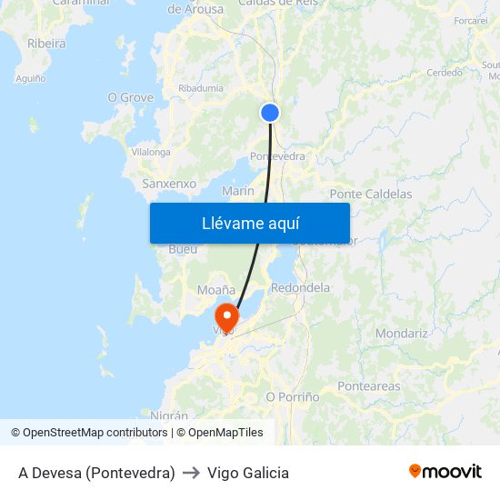 A Devesa (Pontevedra) to Vigo Galicia map