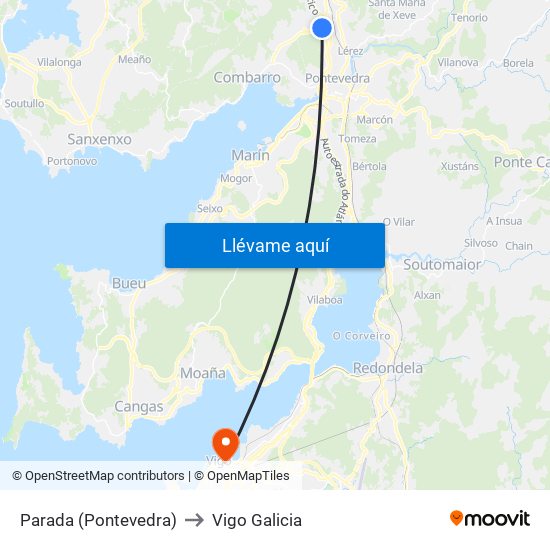 Parada (Pontevedra) to Vigo Galicia map