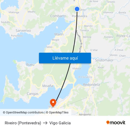 Riveiro (Pontevedra) to Vigo Galicia map