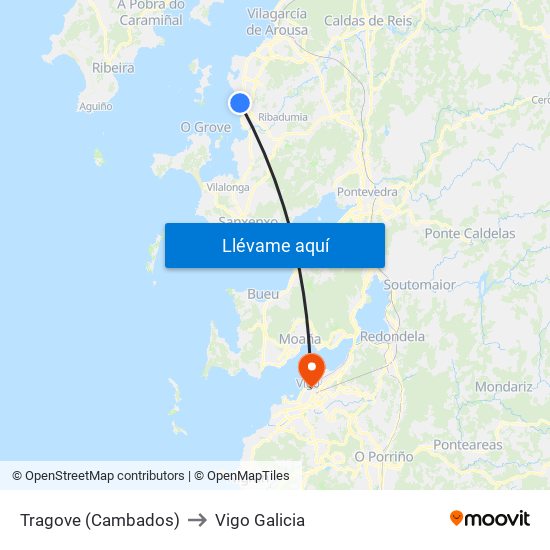 Tragove (Cambados) to Vigo Galicia map