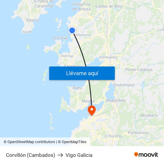 Corvillón (Cambados) to Vigo Galicia map