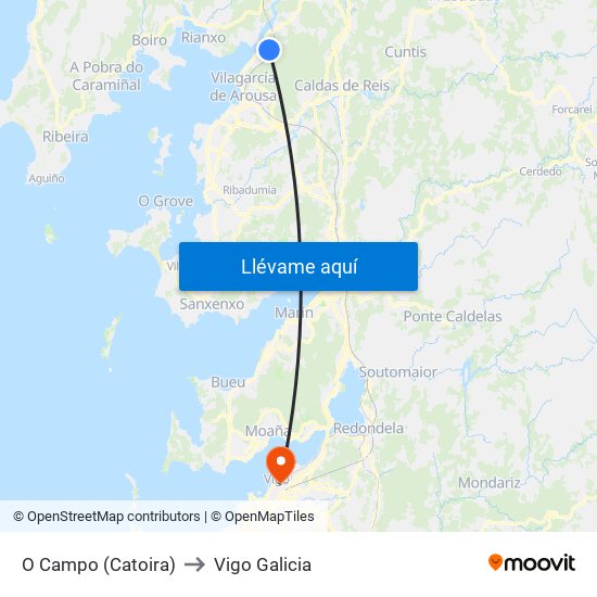 O Campo (Catoira) to Vigo Galicia map