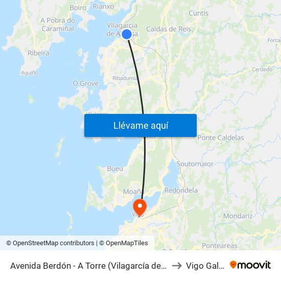 Avenida Berdón - A Torre (Vilagarcía de Arousa) to Vigo Galicia map