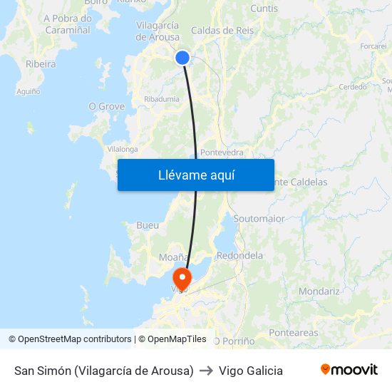 San Simón (Vilagarcía de Arousa) to Vigo Galicia map