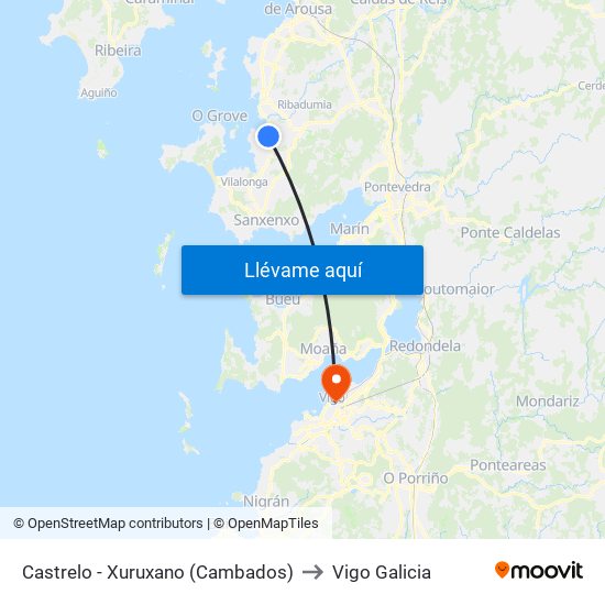 Castrelo - Xuruxano (Cambados) to Vigo Galicia map
