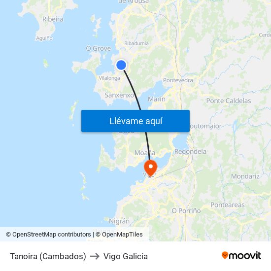Tanoira (Cambados) to Vigo Galicia map
