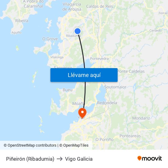 Piñeirón (Ribadumia) to Vigo Galicia map