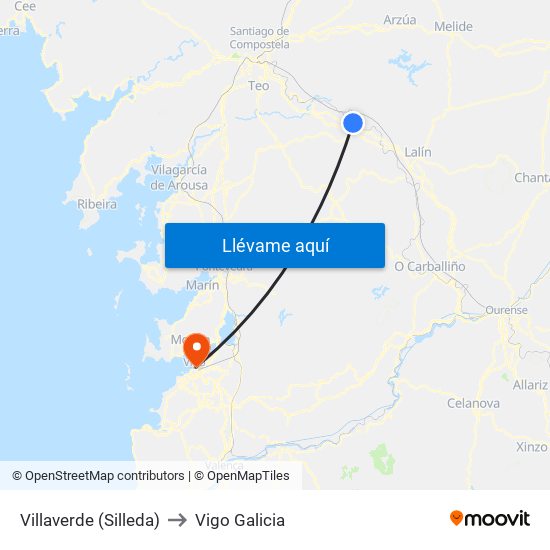 Villaverde (Silleda) to Vigo Galicia map