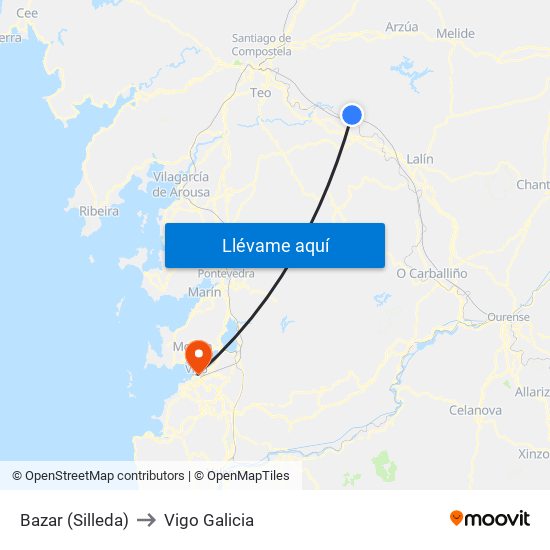 Bazar (Silleda) to Vigo Galicia map